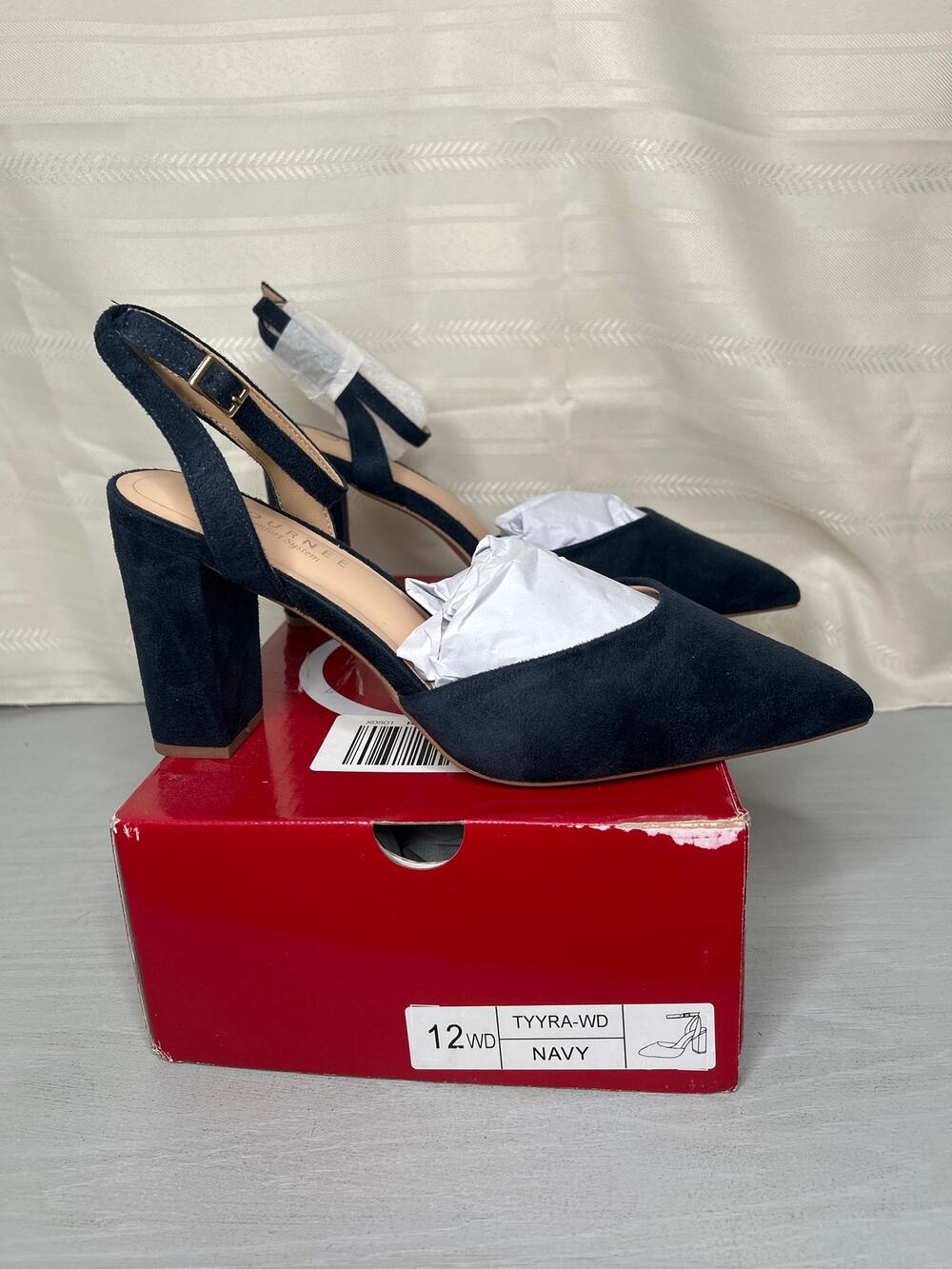 Journee Collection Tyyra Pointed Toe Block Heel Pumps Navy Size 12 Wide